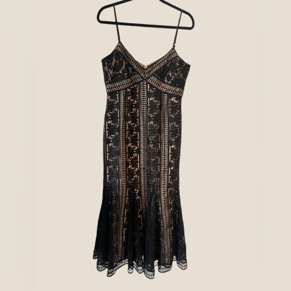 Saylor Black Lace Nude Lined Midi Dress Large NWT - Picture 2 of 8